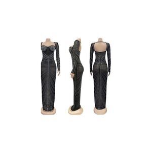 Banful Women's Long Sleeve Rhinestones Mesh Bodycon Sexy club Party Prom Dress.